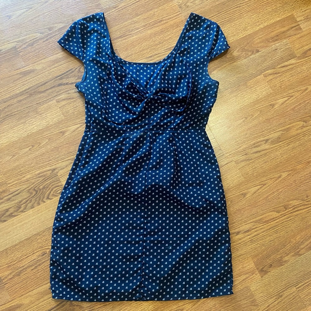 Navy Blue Cap-Sleeve Polka Dot Women's Dress